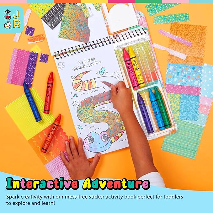 Bright Stripes Art on The Go Travel Kit for Kids Ages 3+| Collage Fun Jungle Theme| Mess-Free Activity Set with Crayons, Stickers & Coloring Book| Creative On-The-Go Fun for Toddlers & Preschoolers