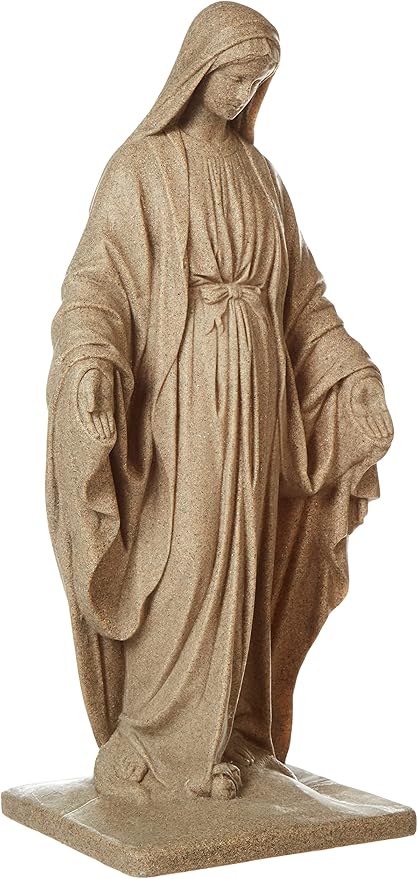 Emsco Group Virgin Mary Statue - Natural Sandstone Appearance - Made of Resin - Lightweight - 34" Height