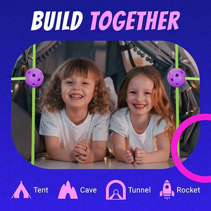 Playbees Fort Building Kit with Rods and Connectors- 145 Pieces - Ages 4-8, 8-12 STEM Building Toy, Construction Set for Kids, Indoor Outdoor Play Tent, DIY Castle, Birthday Gift