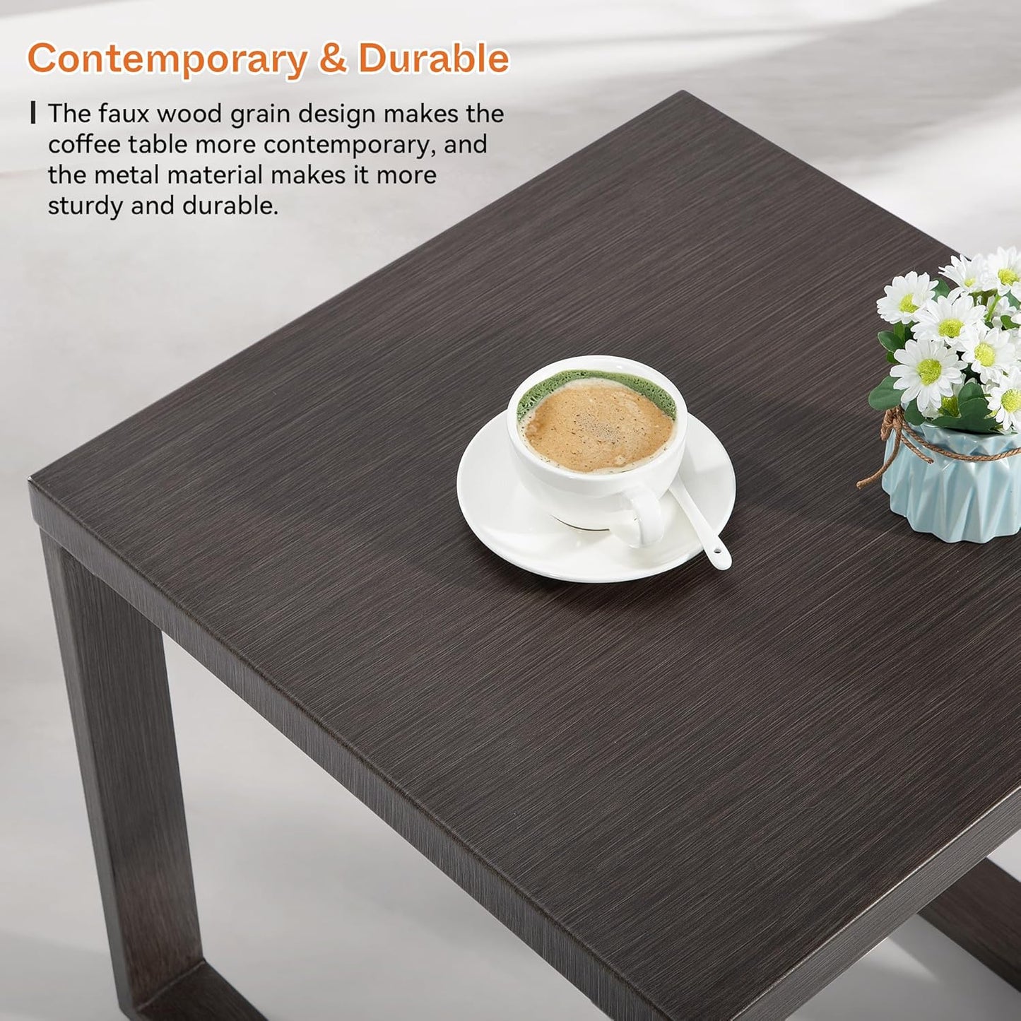 Outdoor Swivel Rocker Metal Chairs Set of 2 with Small Coffee Table - 3 Pieces Patio Bistro Set with Rectangular Framed Wood-Looking Metal Armrest, 360 Degree Glider Chairs, Baby Blue