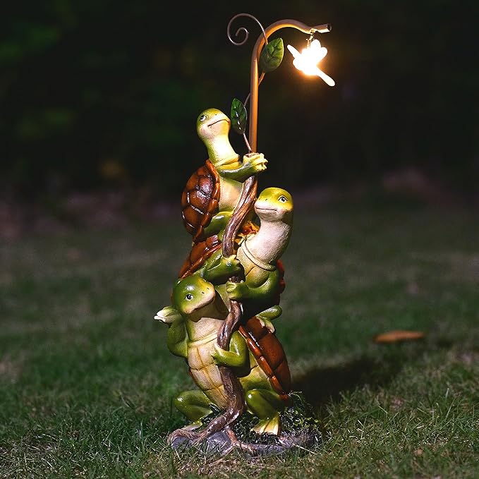 Turtle Figurine Garden Decor, Solar Turtle Outdoor Statue, Funny Turtle Gift Sculpture Decoration for Home Patio Yard Lawn Porch Ornament