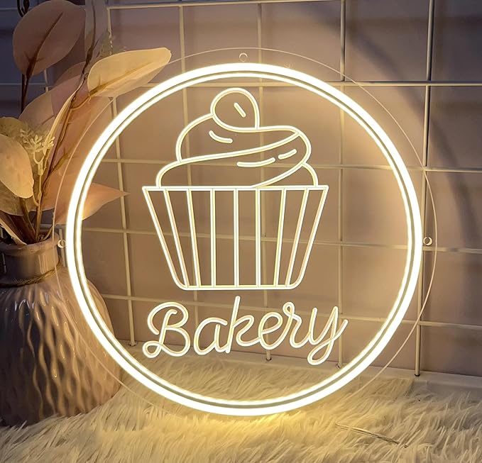 Bakery Neon Sign for Wall Decor Dimmable LED Neon Light Cake Bread Light Up Signs for Business Dessert Food Shop Restaurant Coffee Bar Birthday Party Decoration