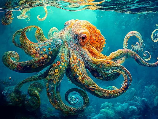 Cross & Glory Puzzles - Deep Blue Octopus Odyssey - 500 Piece Puzzle for Adults | Best New Marine Artwork Puzzle | Unique Brain Teaser