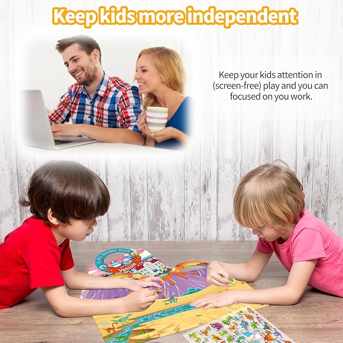 6 Sets 3D Reusable Sticker Books for Toddlers, Puffy Activity Books for Kids Ages 3-5, Travel Sticker for Kids 3 4 5 6 Years Old Girls & Boys Birthday Gifts