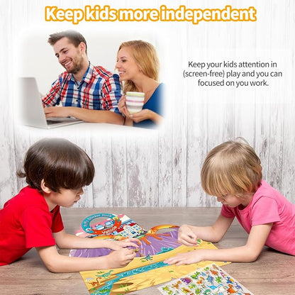 6 Sets 3D Reusable Sticker Books for Toddlers, Puffy Activity Books for Kids Ages 3-5, Travel Sticker for Kids 3 4 5 6 Years Old Girls & Boys Birthday Gifts