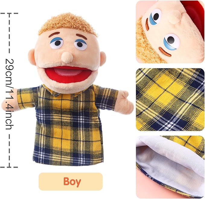 1 Pcs Family Hand Puppets 12 Inch Grandparents, Mom & Dad, Brother & Sister Plush Hand Puppet Toys Role-Play Toy Puppets for Kids Storytelling Imaginative Pretend Play Teaching Preschool(Brother)