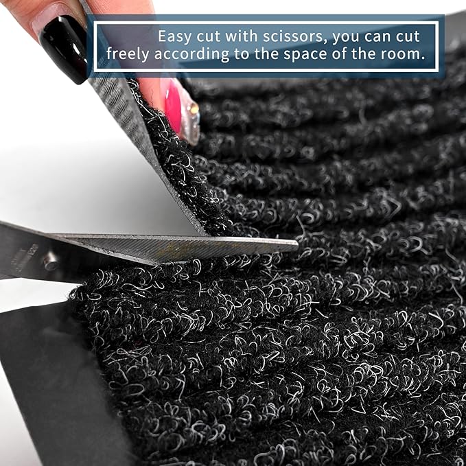 Rubber Door Mat About W3' ×L16' Heavy Duty Large Outdoor Indoor Mat Durable Entrance Doormat Waterproof Rubber Back Rugs for Home Entryway Patio Porch Office Business Areas (Black)