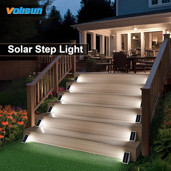 VOLISUN Solar Step Lights for Outside, Solar Stair Lights Outdoor Waterproof IP67, LED Outdoor Step Lights, Outdoor Stair Lights Decor for Deck, Front Step, Front Porch and Patio (6 Pack,Cool White)