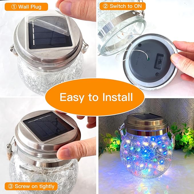 Outdoor Hanging Solar Lights,2 Pack 30 LED Solar Cracked Glass Ball Lanterns with Handle,Waterproof Solar Decorative Lights for Garden Patio Yard Christmas Wedding Party Decor(Colorful)