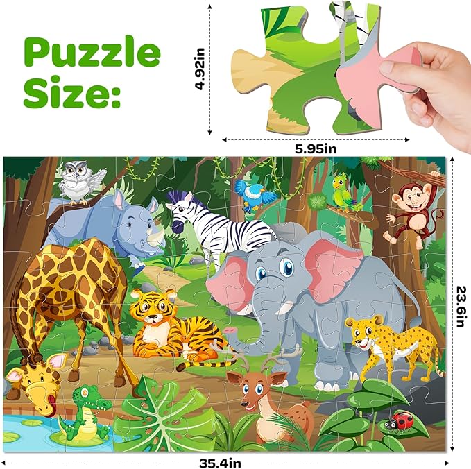 Animals Floor Puzzle for Kids - 48 Pieces Large Animals Jigsaw Puzzles for Kids 3-5 Year Old, Toddler Learning Preschool Educational Toys 12 Month+, Perfect Birthday Christmas Gifts for Boys Girls