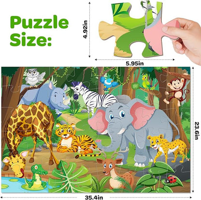 Animals Floor Puzzle for Kids - 48 Pieces Large Animals Jigsaw Puzzles for Kids 3-5 Year Old, Toddler Learning Preschool Educational Toys 12 Month+, Perfect Birthday Christmas Gifts for Boys Girls