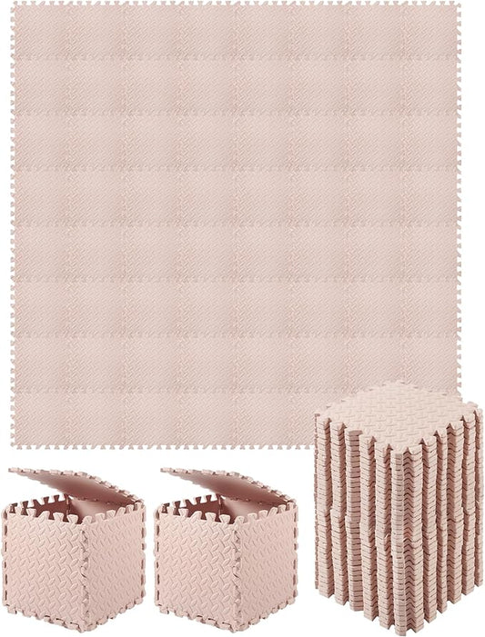 Shihanee Foam Floor Baby Tiles Foam Floor Mats Play Mats Bulk with Borders Interlocking for Kids Baby Playroom Nursery Gym (Beige,64ft)
