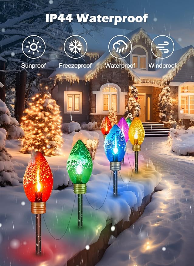 Super Jumbo C9 Christmas Pathway Lights - 11FT 5 LED Jumbo Christmas Walkway Lights, Multicolor Christmas Decoration Outside, Waterproof Giant Christmas Lights Outdoor Decoration for Yard Holiday Lawn