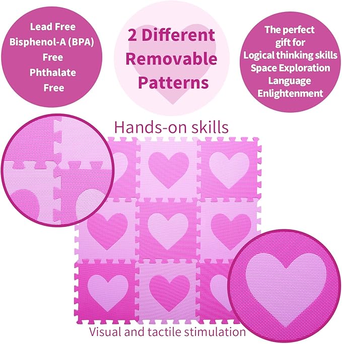 Coolcandy Baby Play Mat Without Fence, 9Pcs Interlocking Puzzle Floor Mat, 0.4" Thick Non-Toxic EVA Foam Play Mat, for Infants & Toddlers 3-36 Months, Soft Puzzle Tiles for Play Areas