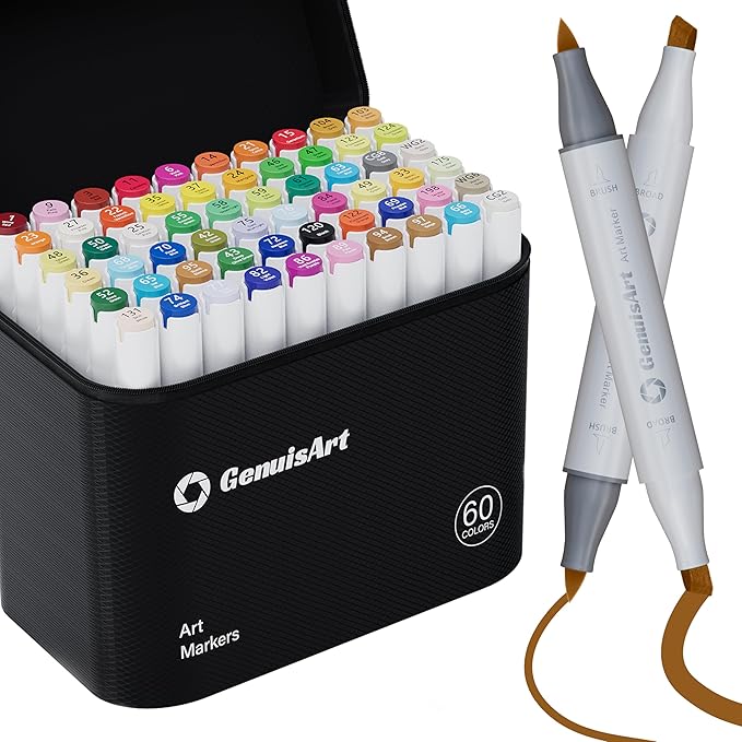 61 Alcohol Markers,With Bleeding-Proof Drawing Mat,Dual Tips Art Markers for Coloring,Sketching,Card Making and DIY Patinting- Perfect for Adults and Kids -Refillable