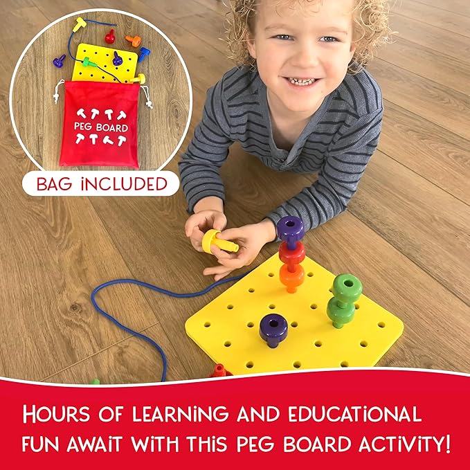 Foam Peg Board Toy - 36 Pegs, Foam Board, Lacing String, Storage Bag - Occupational Therapy Toys - Fine Motor Skills Toys for Toddlers and Kids (Yellow)