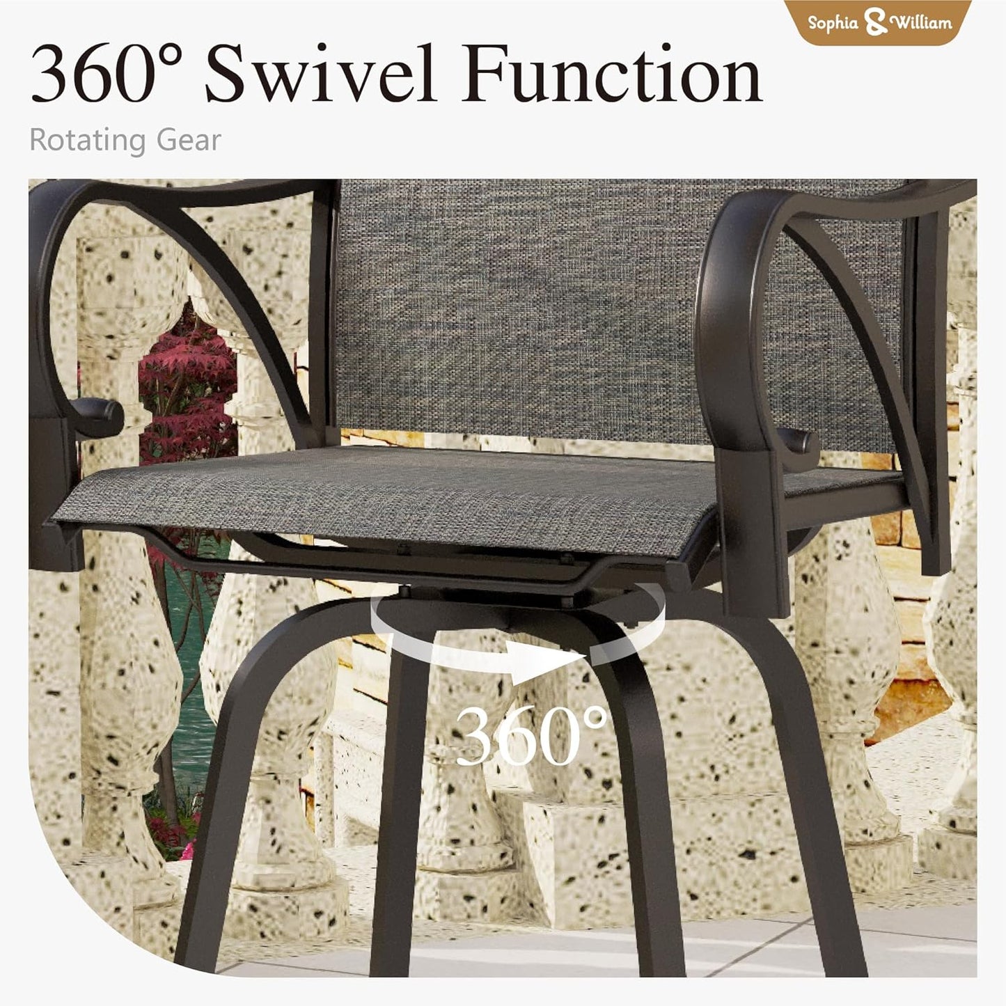 Sophia & William Outdoor Bar Set, Patio Bar Table and Chairs Set, Bar Height Patio Set - 4 x Swivel Bar Chairs(Grey), 1 x Rectangular Bar Table