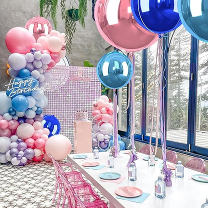 Giant Foil Balloons, 6Pcs Large Metallic Light Blue Royal Pink Round Balloons, 22 Inch Big Round Foil Balloon for Blue and Pink Birthday Party Baby Shower Gender Reveal Decorations