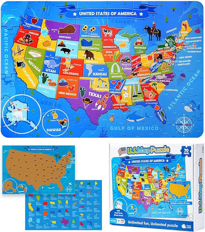 TAOZI&LIZHI Floor Puzzles for Kids Ages 4-6, 6-8, 70 Piece US Map 50 States with Capitals Large Toddler Puzzle Age 2-4, Jigsaw Puzzles for Kids Ages 3-5, Geography Puzzles Toys Gift for 4-8 Years Old