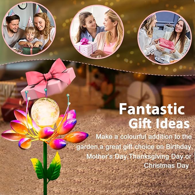 Metal Flower Solar Outdoor Lights Windmill Garden Stake - Outdoor Waterproof for Yard, Lawn, Patio, Gardening Gifts, Solar Flower Lights