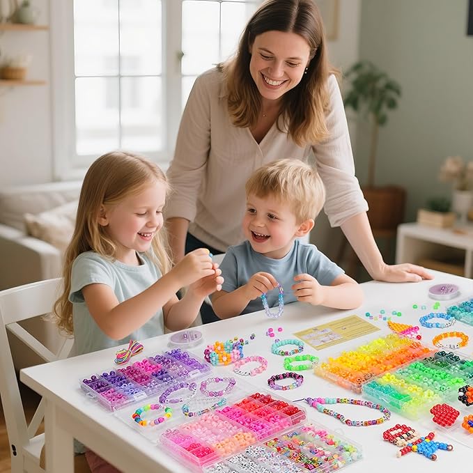 Gionlion 7 Boxes Pony Beads Bracelet Making Kit, 144 Colors 4700Pcs 6x9mm Kandi Rave Beads, Friendship Bracelet Kit with 800Pcs Letter Bead for DIY Jewelry, Keychains, Arts and Crafts for Kids Girls