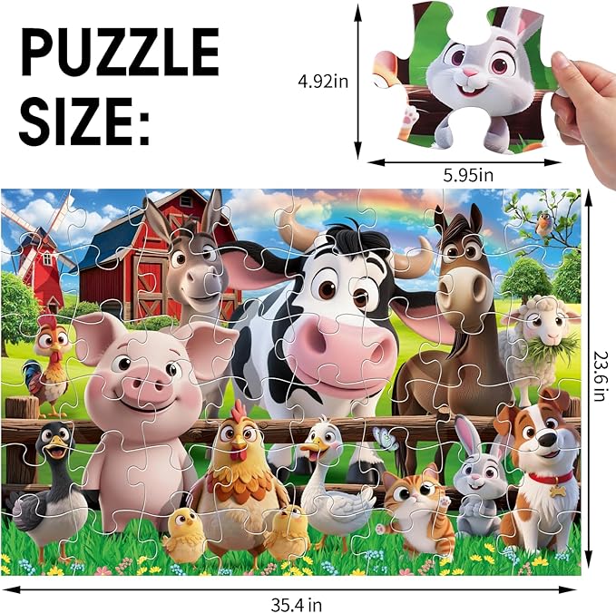 Jumbo Floor Puzzle for Kids,48 Pieces Farm Animals Puzzles for Toddlers 3-5,Large Barn Jigsaw Puzzles,Preschool Educational Animal Toys Gift for Boys & Girls Ages 4-8