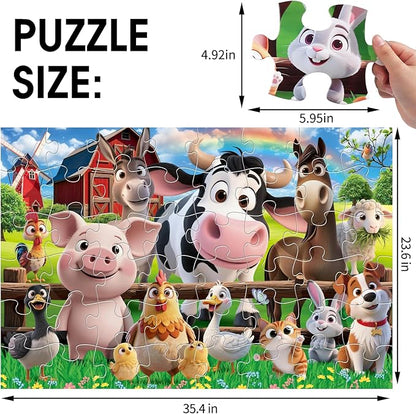 Jumbo Floor Puzzle for Kids,48 Pieces Farm Animals Puzzles for Toddlers 3-5,Large Barn Jigsaw Puzzles,Preschool Educational Animal Toys Gift for Boys & Girls Ages 4-8