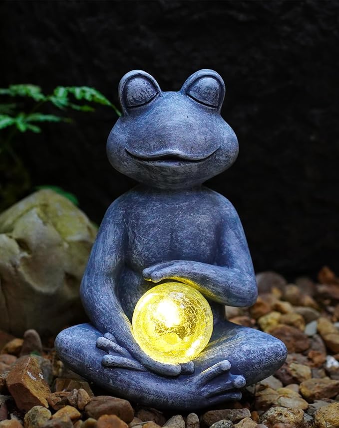 Goodeco Frog Statue with Solar Gazing Ball Lights - Zen Garden Statue for Outdoor Decor, Frog Gifts for Women & Moms, Housewarming Gifts