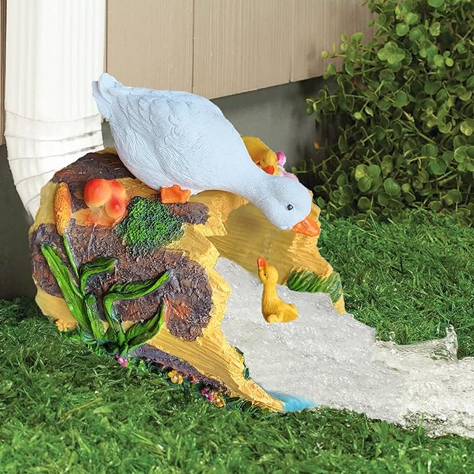 Elenon Goose Decorative Gutter Downspout Extension Statue, Duck Gutter Guardian Rain Downspout Extender, Garden Splash Block Outdoor Sculpture for 3" × 4" Down Spouts Decor