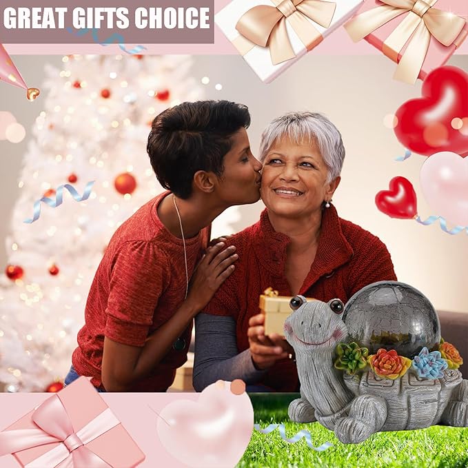 Solar Turtle Statue Garden Decor with Succulent Cracked Glass LED Lights Outdoor Decor Tortoise Figurines for Yard Lawn Balcony Patio Mom Decorations Women Birthday Housewarming Gifts