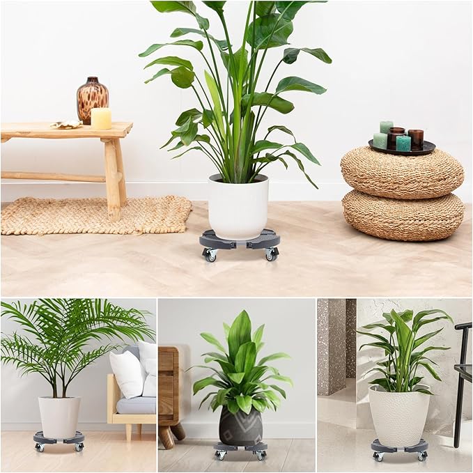 W B D WEIBIDA 2 Pack Plant Caddy with Wheels Heavy Duty Rolling Plant Stand Plant Roller Base for Large Planter Indoor Outdoor Round Dolly Cart with Casters