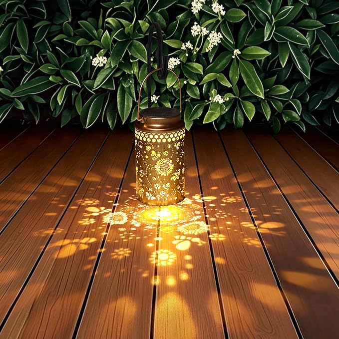 2 Pack Bee Solar Lanterns Outdoor Waterproof, Metal Hanging Lights Decorations for Garden Yard Lawn Patio, Bee Gifts for Women Mom Grandma Aunt Mother in Law Christmas