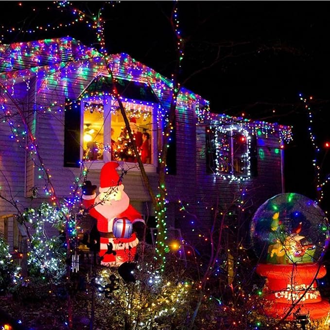 QITONG 4 Pack Multicolor Solar Fairy Lights Outdoor Waterproof, Each 33ft 100 LED Solar Christmas Lights, 8 Modes Silver Wire Solar Twinkle Lights