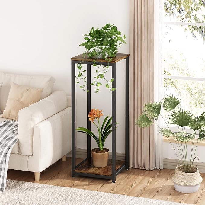 Plant Stand Indoor Corner Tall 2 Tier Metal Modern Flower Storage Plant Shelf Holder for Living Room Balcony Garden,Black (2 Tier-Black)