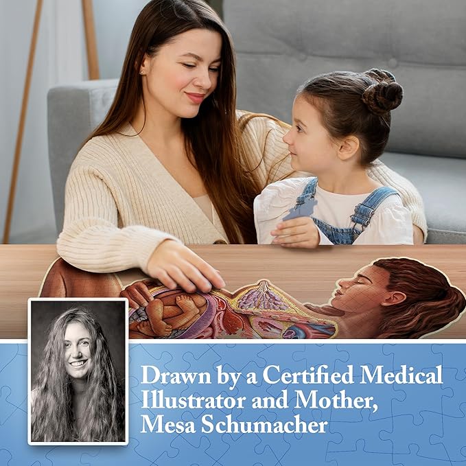 Pregnant Mother Anatomy Jigsaw Puzzle | 488-Piece Science Accurate Adult Puzzle | Educational and Entertaining 3ft x 2ft Poster Size Puzzle | Ideal Gift for Mothers, Educators & Medical Professionals