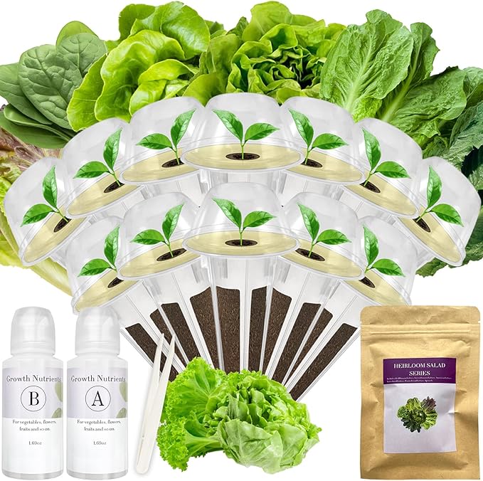 Salad Greens Seed Pod Kit for AeroGarden, iDoo, Ahopegarden, MUFGA with Red/Green Romain/American Fast/Buttercrunch/Parris Island Lettuce, Spinach - Compatible with All Garden (12-Pod)