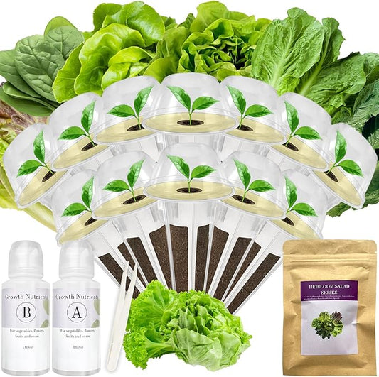 Salad Greens Seed Pod Kit for AeroGarden, iDoo, Ahopegarden, MUFGA with Red/Green Romain/American Fast/Buttercrunch/Parris Island Lettuce, Spinach - Compatible with All Garden (12-Pod)