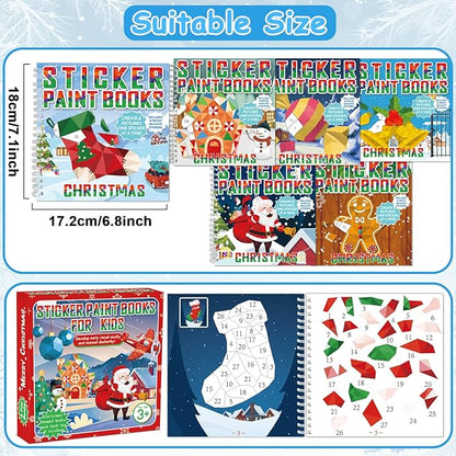 6 Pcs Christmas Paint by Sticker Books for Kids Ages 4-8 Sticker by Number Books Activity Book for Kids Ages 3-5 Sticker Puzzle Book Craft Art Toddler Girl Gift with Santa Snowman Reindeer 48 Pictures
