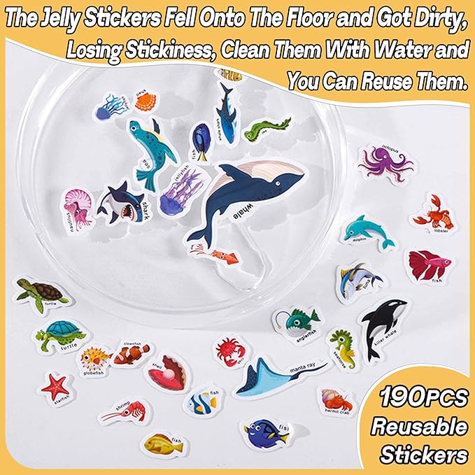 6 Sets Reusable Sticker Books for Toddlers, Jelly Sticker Books for Toddlers, Toddler Travel Toys for Kids 3 4 5 Year Old Girls Boys