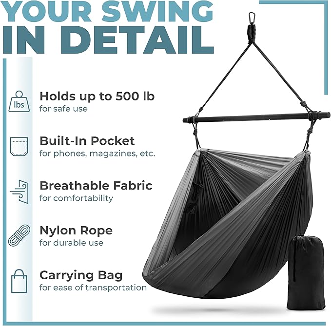 Sorbus Hanging Hammock Chair - Tree Pod Sensory Swing - Outdoor Camping Cacoon Chair - Collapsible and Lightweight Swings - Swinging Rocker Chairs for Camp, Travel, Hiking, Tent, Porch (500 lb Max)