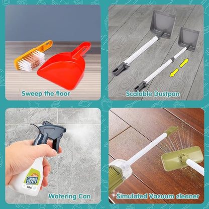Kids Cleaning Set for Toddlers Pretend Play Housekeeping Supplies Kits with Real Working Vacuum Cleaner, Broom, Spray Bottle, Dust Pan and More Role Play Educational Toys for Toddler Boys Girls (Blue)