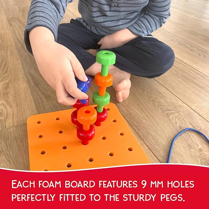 Foam Peg Board Toy - 36 Pegs, Foam Board, Lacing String, Storage Bag - Occupational Therapy Toys - Fine Motor Skills Toys for Toddlers and Kids (Orange)