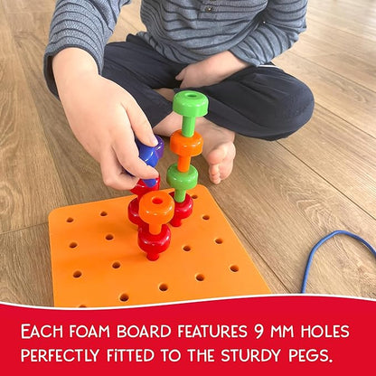 Foam Peg Board Toy - 36 Pegs, Foam Board, Lacing String, Storage Bag - Occupational Therapy Toys - Fine Motor Skills Toys for Toddlers and Kids (Orange)