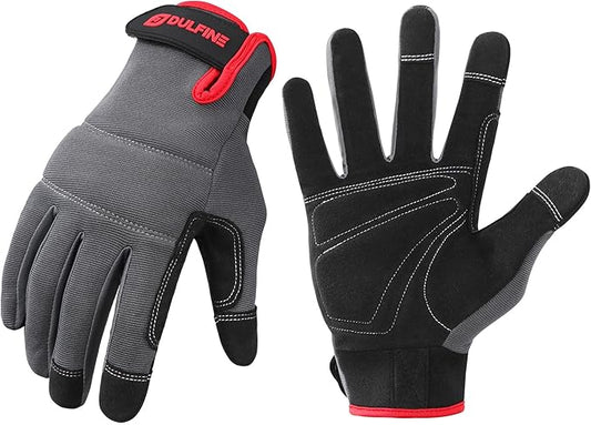 DULFINE Flex Grip Mechanic Work Gloves for Men,Black and Red Utility Safety Working Gloves Touch Screen,Excellent Grip,Ideal for Working on Cars and Outdoor Jobs(X-Large)