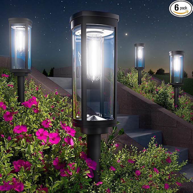 Bright Solar Lights Outdoor 6 Pack, Solar Pathway Lights Waterproof IP65, Auto On/Off Pathway Landscape Lighting, Long Lasting Outdoor Light for Walkway Path Garden Lawn Patio Decor Lighting