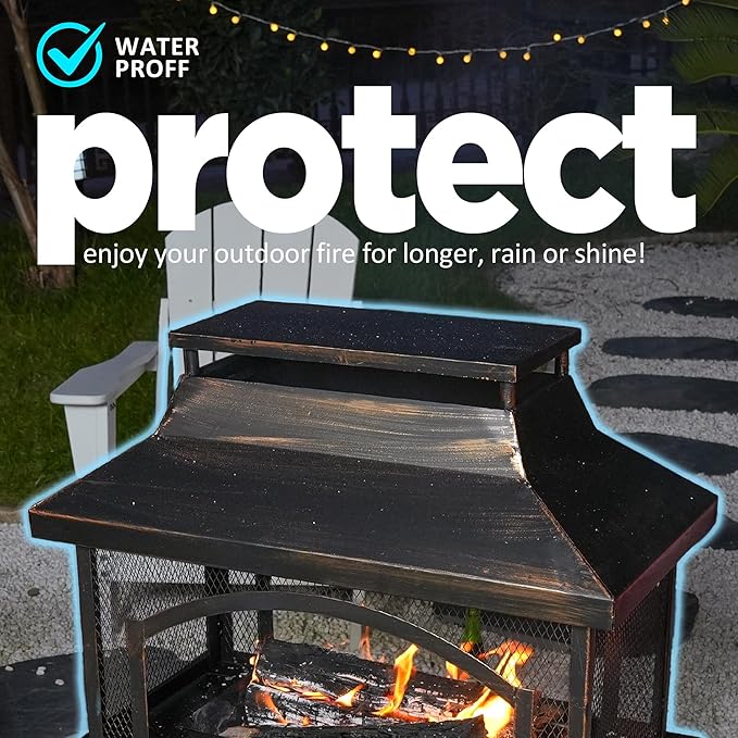 Red Mountain Valley 37in Outdoor Wood Burning Fireplace, Large Outdoor Fire Pit with Log Grate and Poker, Chimney Outside Fireplace with Firewood Racks Storage for Patio, Garden and Backyard