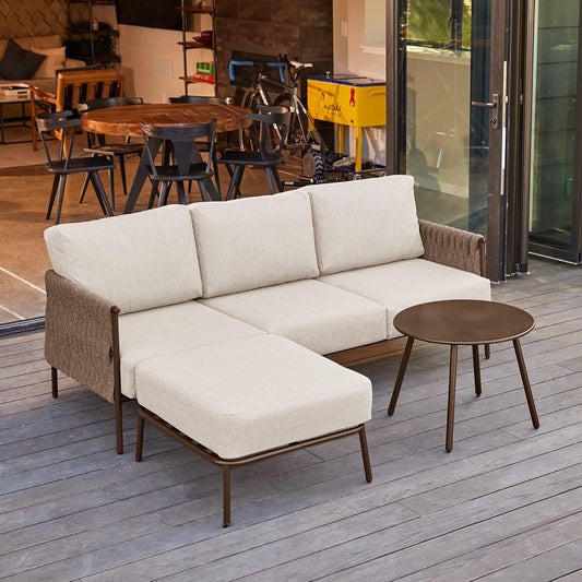 EAST OAK 3-Piece Patio Furniture Set | Life Chatter 4-Seat Outdoor Furniture | Sectional Sofa Set with Round Coffee Table | Deep Seating Sofa with Thick & Washable Cushions | Chestnut & Apricot