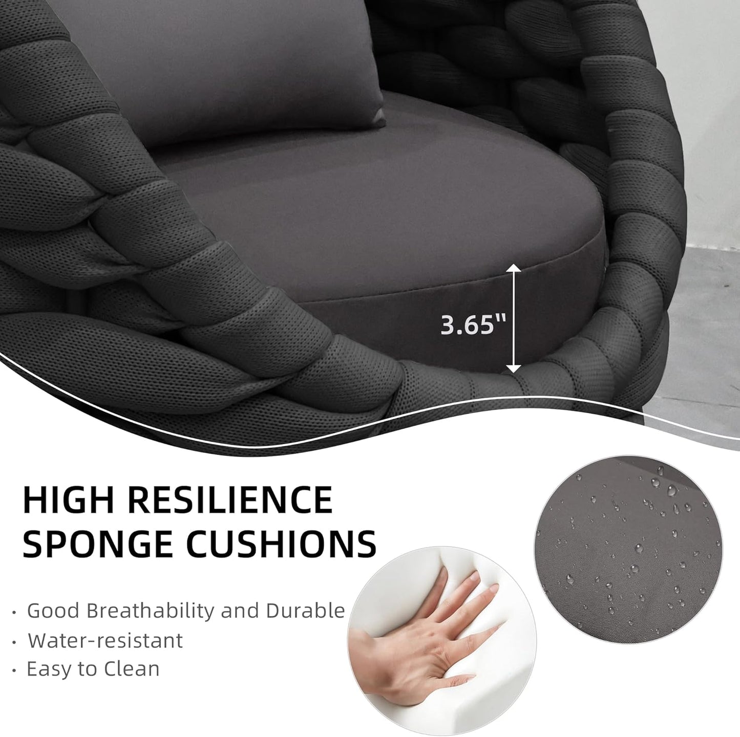 TWT 4 Pieces Patio Sofas All-Weather Rope Balcony Furniture with Cushions & Pillows, Patio Couch Outdoor Patio Furniture Set for Indoor, Balcony, Backyard, Poolside, Dark Grey