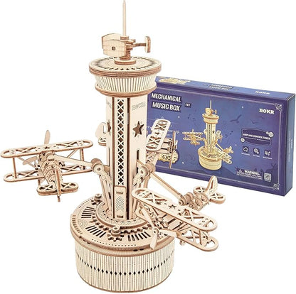 ROKR 3D Wooden Puzzle Mechanical Music Box,DIY Aircraft Model Kits to Build,Best Toy Gift for Teens,Adults on Birthday,Decoration for Room