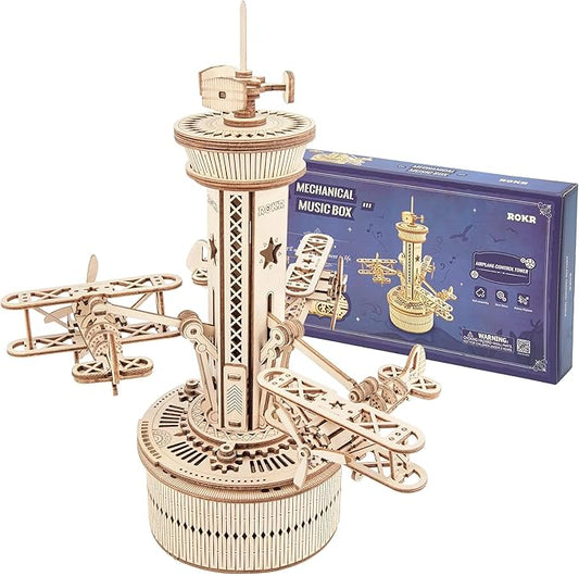 ROKR 3D Wooden Puzzle Mechanical Music Box,DIY Aircraft Model Kits to Build,Best Toy Gift for Teens,Adults on Birthday,Decoration for Room